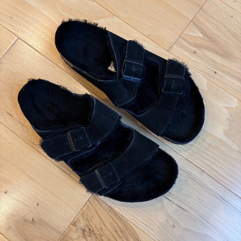 BIRKENSTOCK ARIZONA SANDALS SIZE 44 (EU) BLACK FUR MEN'S WOMENS UNISEX